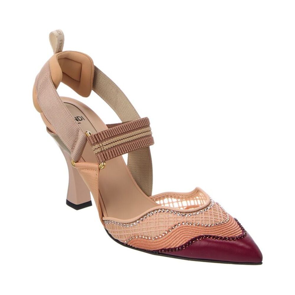 Fendi Iconic Colibri Mesh & Leather Slingback Pump, Pink